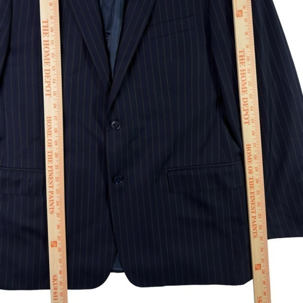 Valentino Mainline Blazer 100% Virgin Wool Pinstripe Cupro Lining Navy Men's 44R - Picture 11 of 17